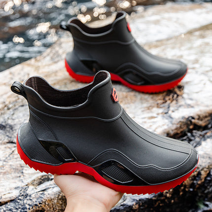 Cross-Border Rain Boots for Men, Kitchen Chef Work Safety Shoes, Rider Rain Boots, Fishing Non-Slip Waterproof Black Rubber Shoes, Water Shoes
