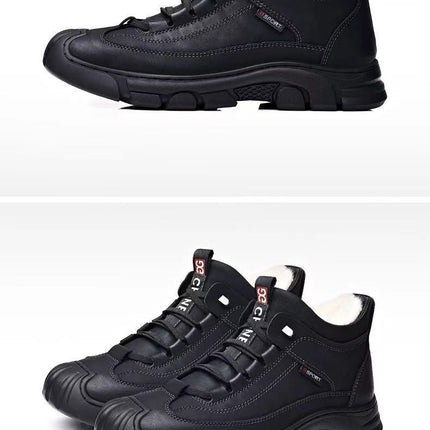 Cold-resistant warm cotton-padded shoes men's warm winter thickened fluff outdoor leather high-top one-piece Northeast snow boots non-slip