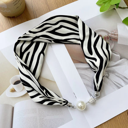 2026 New Magnetic Buckle Small Silk Scarf with Geometric Patterns and Rhinestones, Magnetic Necklace Scarf, Women's Hairband Scarf