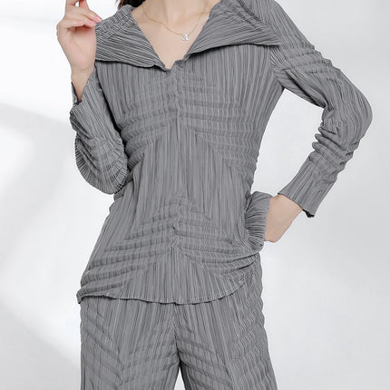 Miyake Design Hand-Pleated T-Shirt Tops for Women in Autum New Non-Stick Fur Non-Pilling Bottoming Shirt Long-Sleeved Women