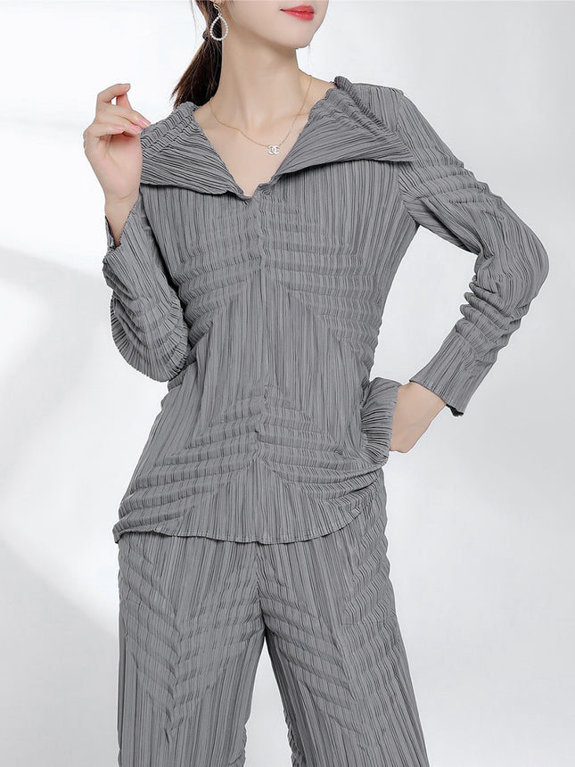 Miyake Design Hand-Pleated T-Shirt Tops for Women in Autum New Non-Stick Fur Non-Pilling Bottoming Shirt Long-Sleeved Women