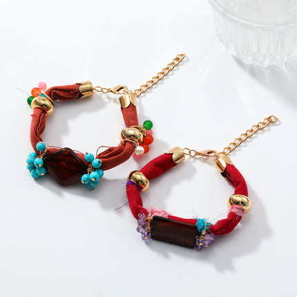 Za European and American Exaggerated Hand-Woven Turquoise Alloy Bracelet 2-Piece Set Summer Beach Vacation Style Hand Jewelry Cross-Border Supply