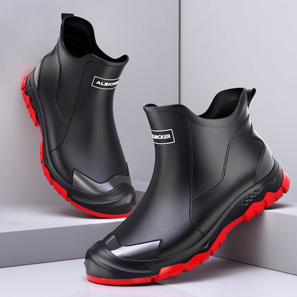 Korean and Japanese Short Anti-Fouling Black Men's Rain Boots Black and Red Eco-Friendly Cross-Border Couple Rubber Shoes European and American Outdoor Wading Rubber Shoes for Men