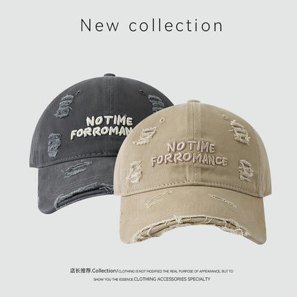Korean-style Hole Embroidered Letter Baseball Cap Women's Summer Outdoor Sun Protection Showing Face Small Wide Brim Soft Top Sunshade Hat
