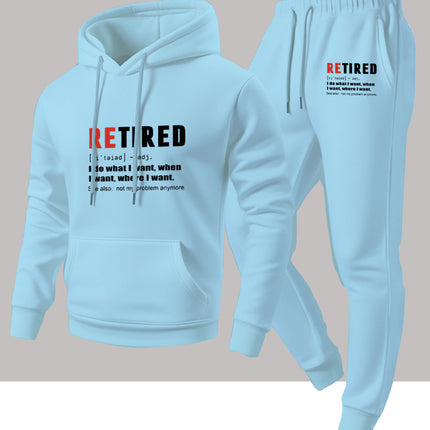 Autumn and Winter Men's Letter Heat-Printed Hooded Sweatshirt and Sweatpants Set, Trendy Loose Casual Sports Two-Piece Set