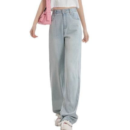 Light Color Straight Leg Jeans Women's Fashion All-match New High Waist Slimming Casual Simple Narrow Wide Leg Long Pants