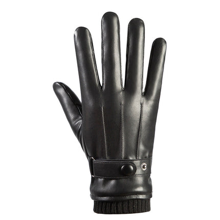 Leather Gloves Men's Winter Velvet Thickeneded Cycling Windproof Waterproof Warm Touch Screen Motorcycle Cotton Winter Cycling Gloves