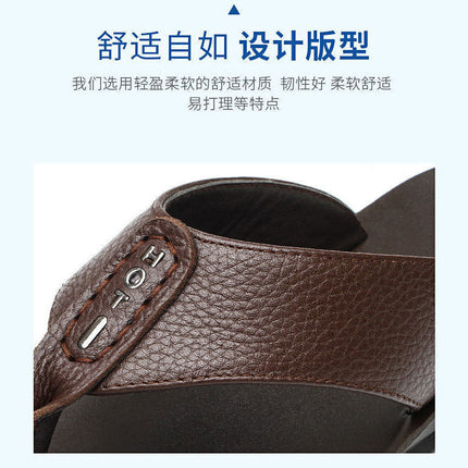 New first-layer leather flip-flops trendy men's shoes summer casual deodorant outdoor men's sandals and slippers a generation of hair