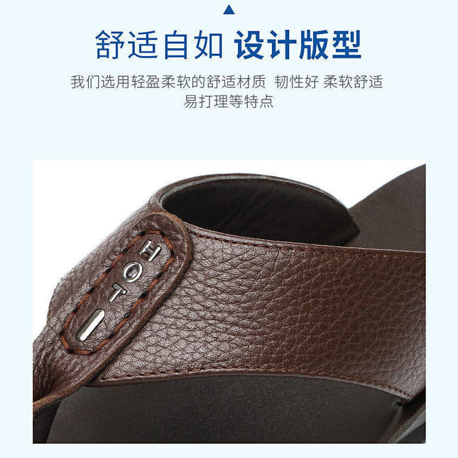 New first-layer leather flip-flops trendy men's shoes summer casual deodorant outdoor men's sandals and slippers a generation of hair