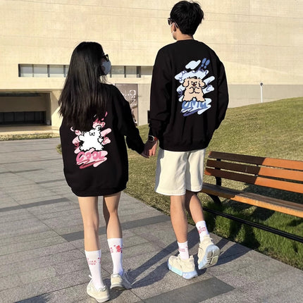 High-end Men's and Women's Long-sleeved Ins Style Top Special Couple Clothing Autumn and Winter fleece-lined Round Neck Sweat Fashion Brand Class Clothes
