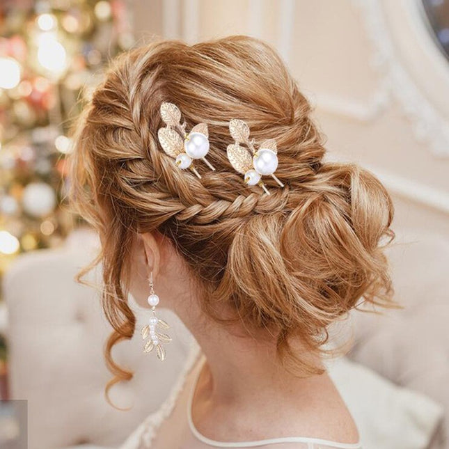 Cross-Border European and American Bridal Leaf Headband Baroque Golden Leaf Headdress Bracelet Earrings Arm Ring Hairpin Hair Accessories