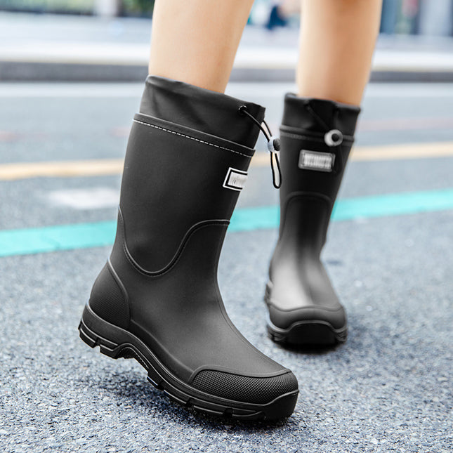 Cross-Border Export Thick-Soled Rain Boots for Women, Waterproof Shoes, Kitchen Non-Slip Wear-Resistant Rain Boots, Outdoor Couple Rubber Shoes, Work Shoes