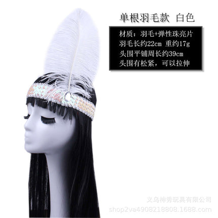 1Halloween Savage Cos Feather Headdress Indian Feather Headdress Red White Black Feather Indian Chief Cap