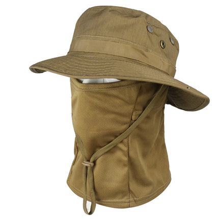 Outdoor Tactical Fisherman Hat Camo Penny Hat Summer Mountaineering Training Sunshade Round Edge Hat Mask Two-piece Set