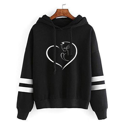 2021 AliExpress Amazon Cross-border Valentine's Day Love Cat Print Parallel Bars Hooded Wear Europe and America Autumn and Winter