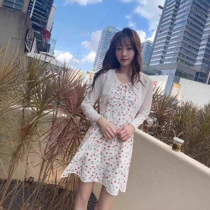 Elegant Floral Cardigan Tight Waist suit Gentle Sling dress New Sunscreen Summer Sweet First Love Little Man