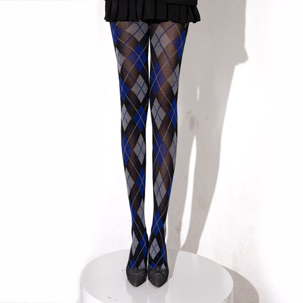 Diamond Plaid Leg Socks Slim Retro Leggings Stocking Dark Green Red Sexy Thigh Socks Pantyhose Stockings