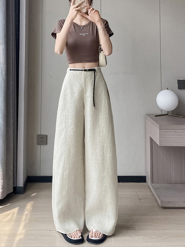 2025 Summer New Tencel Linen Scimitar Pants High Waist Casual Pants Ice Silk Wide Leg Floor Mopping Pants Women