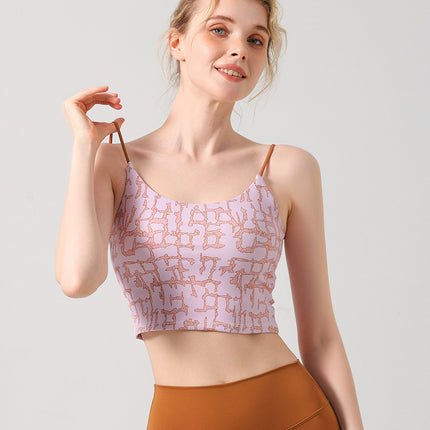 European and American Foreign Trade French Retro Printed Sling Chest Mat Vest Sports Top Yoga Clothing Women's Short Fitness Underwear