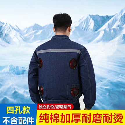 Summer Pure Cotton Anti-Scald Welding Worker Air-Conditioning Suit, Heat-Resistant Cooling Fan Clothing, Construction Site Labor Protection Workwear