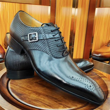 Oxford Shoes Summer Men Leather Shoes Genuine Leather Lace-Up Fashion Single Shoes Modern Men Business Office Shoes Metal Buckle