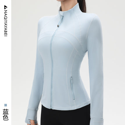 Sports Slim-Fit Long-Sleeved Zip-Up Jacket with Stand-Up Collar, Running Fitness Tight-Fitting Yoga Top, Quick-Drying Yoga Jacket