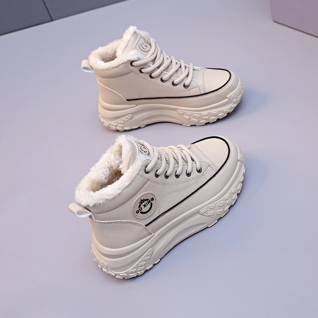 Women's Snow Boots 2026 New Autumn and Winter Short Boots with Fleece Lining, Thickened for Warmth, High-Top White Shoes Hx-Q037