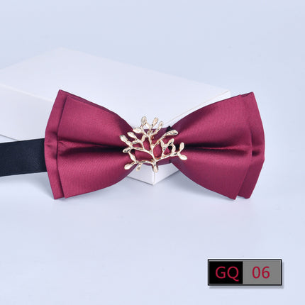 Bow tie men's formal business wine red monochrome plain diamond double flat groom wedding festive new style