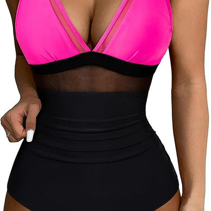 European and American Cross-border Explosions Women's Sexy Hollow Mesh Deep V Gather Perspective Bikini Bikini