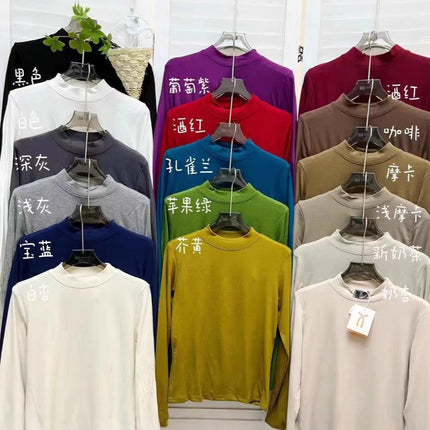 Spring and Autumn Women's Slim Pure Color New Bottoming Shirt 2025 Turtleneck Bottoming Shirt T-Shirt Fashionable T-Shirt Mid-Collar