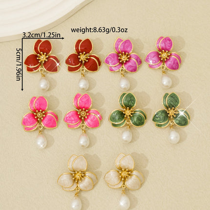 Wholesale Pair of Retro Elegant National Style Flower Pearl Earrings Suitable for Women's Daily Wear