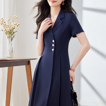 [Elegant Long Skirt] V-neck Short-sleeved dress High-end Work Clothes Mid-length Skirt Spring and Summer Business Wear Uniform