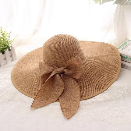 Cross-Border Women's Oversized Brim Woven Straw Hat Casual Face-Covering Sun Hat Simple Ribbon Sun Protection Uv Protection Sunshade