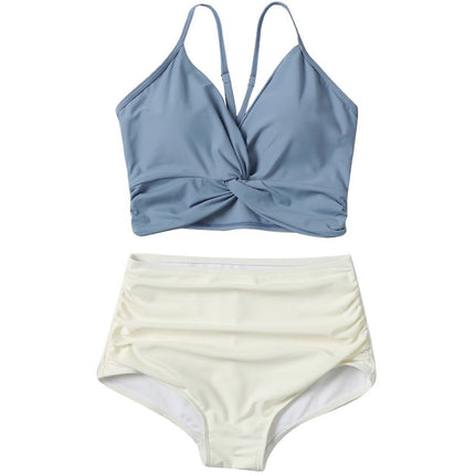 Cross-border Wholesale V-neck Sexy Swimsuit Women's Hot Spring Belly Covering Slimming Small Fresh Split ins Fairy Fan Chao Swimsuit