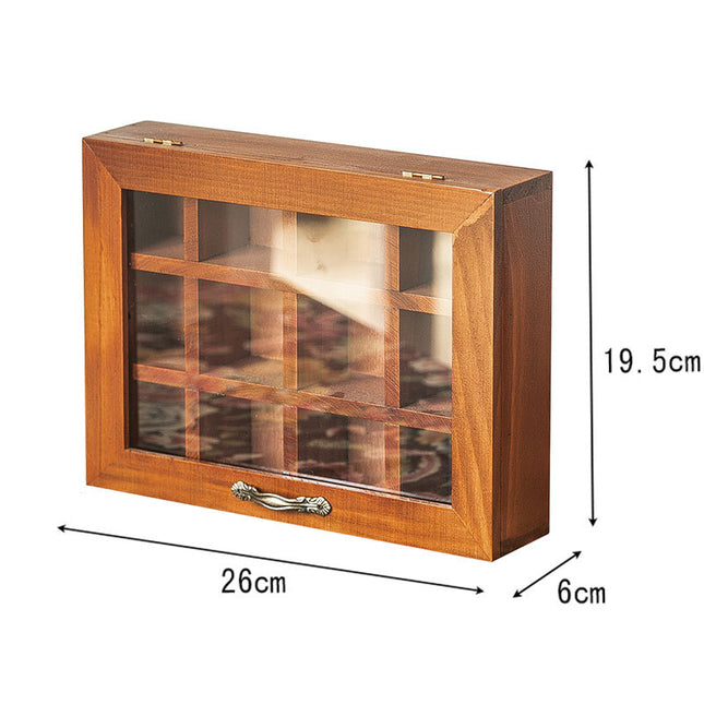 12-grid vintage solid wood jewelry box hand account tape stamp ornaments bedroom desktop storage text play storage wooden box