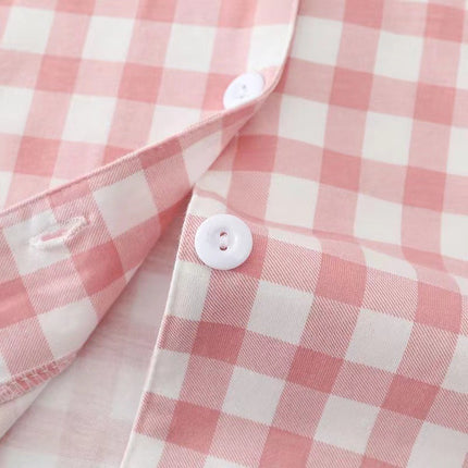 Long-Sleeved Cotton Japanese Pajamas Women's Suit Cotton Plaid Couple Long-Sleeved Home Clothes Men's Summer Thin Suit