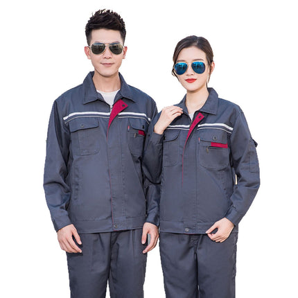 Long-Sleeved Labor Protection Clothing, Spring and Autumn Wear-Resistant Labor Protection Clothing, Factory Machine Repair Clothing, Reflective Strips, Men's Work Clothes, Factory Labor Protection Clothing