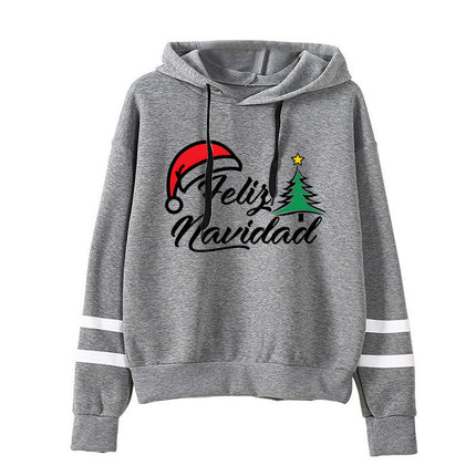 Amazon cross-border supply Christmas hat printed striped parallel bars hooded hoodie autumn and winter European and American men and women