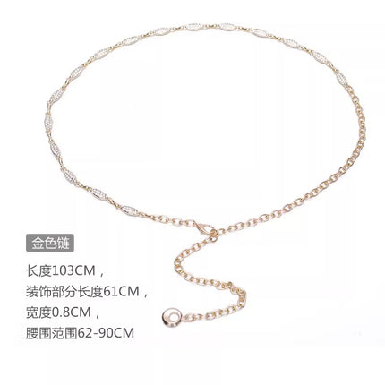 Korean-style High-end Metal Rhinestone Waist Chain for Women Decoration Summer Elegant Accessories dress Chanel Style Chain Belt