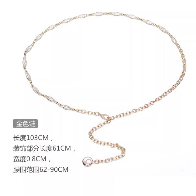 Korean-style High-end Metal Rhinestone Waist Chain for Women Decoration Summer Elegant Accessories dress Chanel Style Chain Belt