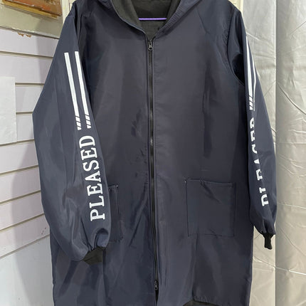Hooded Camouflage Long Workwear for Adults, Oil-Proof and Waterproof Blue Coat, Unisex Work Uniform with Printed Text, Loose Fit