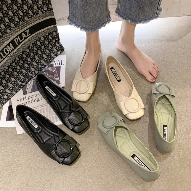 Women's Loafers 2026 Spring and Autumn Shallow Square-Toed Single Shoes with Soft Soles, Versatile Black Office Flats, Breathable and Comfortable