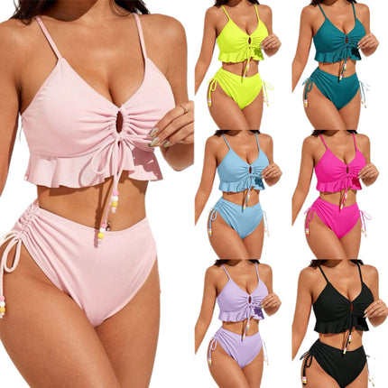 European and American Style Two-Piece Bikini Set, Conservative Women's Tie-Up Swimsuit with a High-End Feel, Suitable for Hot Springs, Huludao Swimwear