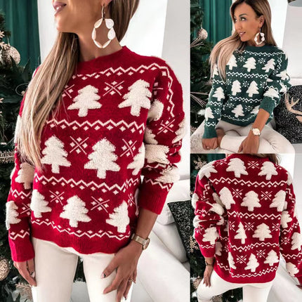 European and American New Winter Cross-border Sweater Christmas Sweater Women's Half-turtleneck Christmas Towel Embroidered Long-sleeved Sweater Women