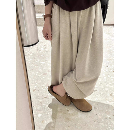 Oatmeal Color Brushed Casual Wide-Leg Pants for Women, Autumn and Winter Drapey Towel Sweatpants, Loose Bf Lazy Glutinous Rice Long Pants for Spring