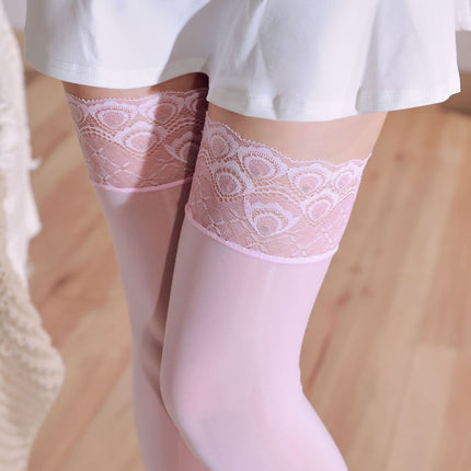 Source [Peacock Feather] Lace Glossy Purple Over-The-Knee Socks Sexy 5D Glossy Anti-Slip Stockings Thigh Socks Dropshipping