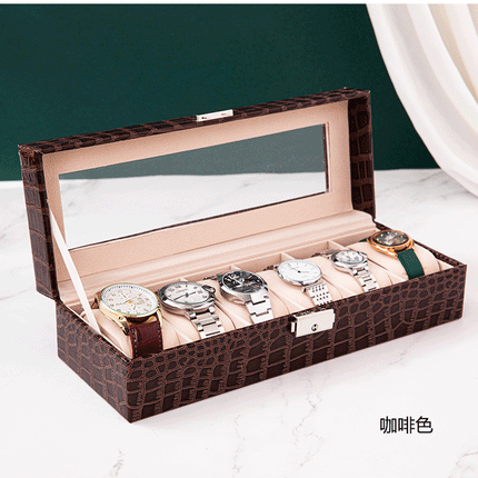 High-End Crocodile Pattern Multi-Compartment Watch Box Jewelry Box Finished Product 10-Compartment Bracelet Jewelry Storage Display Box Cross-Border Shipping