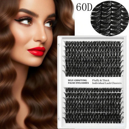 European and American Cross-Border False Eyelashes 60D Hot Melt Hair Large Capacity Dense Curling 14 Rows Segmented Single Cluster Eyelashes