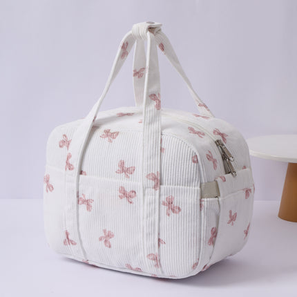 New Corduroy Strawberry Cutlery Bag Office Worker Outdoor Insulated Bag Lunch Box Handbag Portable Lunch Bag