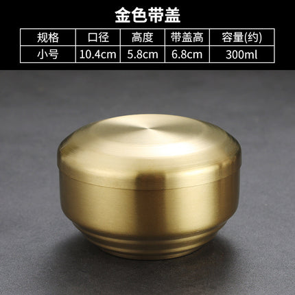 Korean-style Stainless Steel Bowl Rice Bowl Soup Bowl 304 Children's Thickened Small Bowl Anti-scalding Commercial Golden Belt Cover Bowl